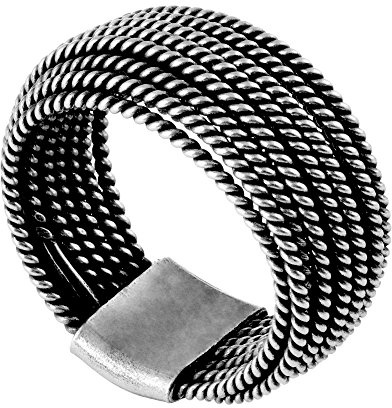 81stgeneration Frauen 999 Fein Silber Karen Hill Tribe Breit Multi-Band Verdrehtes Seil Ring