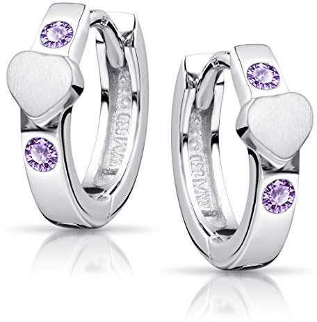 Materia Kinder Ohrringe Creolen Silber 925 - Zirkonia Klappcreolen Herz SO-391-Violett