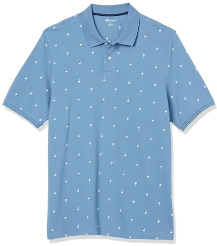 Amazon Essentials Men's Regular-Fit Cotton Pique Polo Shirt (Available in Big and Tall), Blue White Palm Tree Print, M