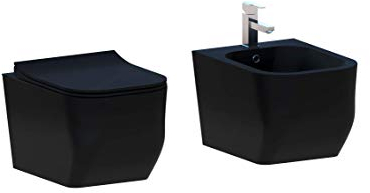 Giorgy Coppia Set Sanitari Sospesi Senza Brida Forma Squadrata Nero Opaco Cpw Soft-close incluso