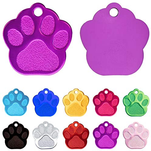 Ibera gifts - Hundemarke mit Gravur und personalisierte Hundemarke in Pfotenform für mittelgroße bis große Hunde und Katzen (Lila)
