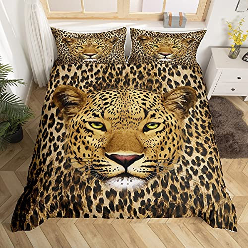 Homemissing Leopard Bettbezug Wildes Tier Thema Muster Bettwäsche Set Für Kinder Jungen Mädchen Leopardenmuster Bettwäsche 155x220cm Ultra Soft Decor Safari Gepard Bedruckte Tagesdecke Reißverschluss