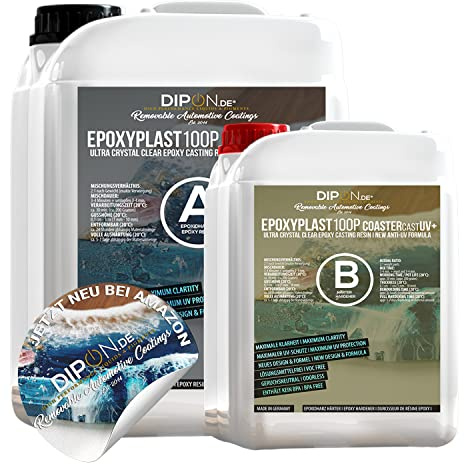 Epoxidharz EpoxyPlast 100P CoasterCast UV+ 6,0 KG Set I Glasklar & Blasenfrei I Maximaler UV Schutz I BPA frei Ungiftig I Geeignet für Resin Art Lesezeichen Anhänger Untersetzer I Premium Qualität