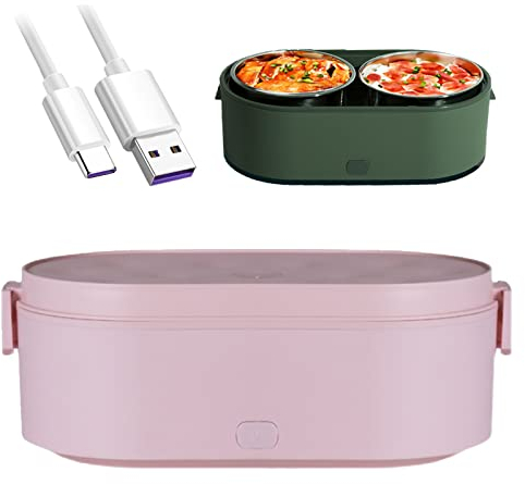 Yeah-hhi Fiambrera Eléctrica USB 27 oz Caja De Almuerzo Con Calefacción Portátil Para Coche/Camión/Hogar/Oficina Con 2 Interiores De Acero Inoxidable Extraíble,Rosado,800ml