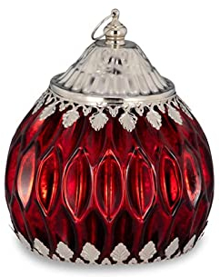 Orientalische Glaslaterne mit Lichterkette zum Aufhängen Ø 12.5 cm rot - Deko Laterne mit LED Beleuchtung