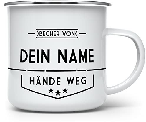 Emaille Tasse mit Namen bedrucken - Becher für Camping Personalisieren