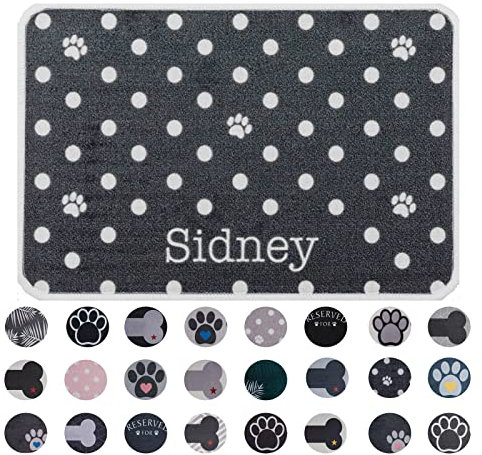 Personalised Extra Large Pet Feeding Mat | Machine Washable & Absorbent Carpet Pile | Non-Slip Backing | Polka Dot Dark Gray