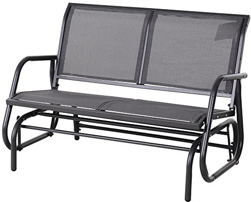 Outsunny Banc à Bascule de Jardin 2 Places Design Contemporain Grand Confort accoudoirs Assise, Dossier Ergonomique Acier textilène Gris