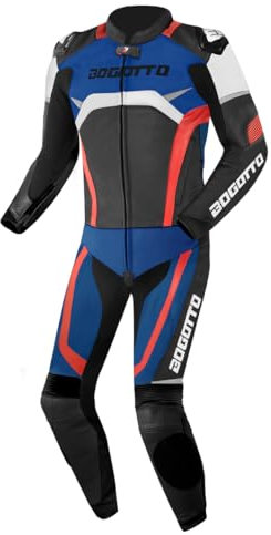 Bogotto Misano 2-Teiler Motorrad Lederkombi, schwarz/weiß/rot/blau, 56