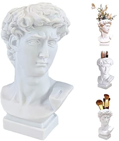 UNJYHB Griechische David Statue Vase Kopf Weiß 1 Stück Nordic Styles David Mensch Kopf Statue Vase Dekorative Vase Skulptur Kopf Pflanzer Für Blumenarrangement Wohnzimmer Desktop Handwerk Ornamente