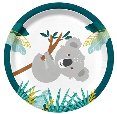 Paris Prix Lot de 6 Assiettes en Carton Koala 18cm Vert & Blanc