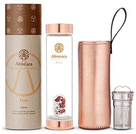 Almeara Kristall-Wasserflasche – Elixir infundierte Wasserflasche mit großem Schmuckstein – Feuer