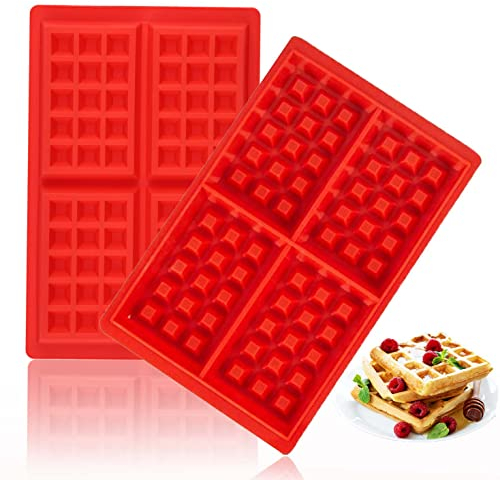 Mlying Silikon Waffelform Backform 2 Stück Waffeln Formkuchenform Schokoladen Süßigkeiten Formen Rot Herz und Rechteckige (Square-2pcs)