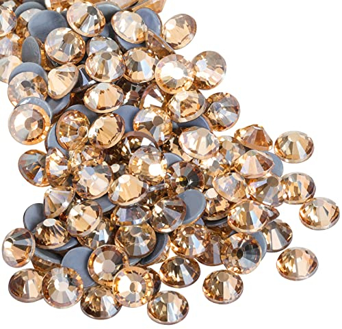 Beadsland Hotfix Strasssteine, 2880 Stück Flache Goldene Rückseite Kristall Strasssteine zum Basteln Kleidung Basteln Dekoration,Goldener Champagner,SS10,2.7-2.9mm