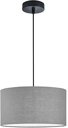 Fischer & Honsel | Pendelleuchte, Teramo | sandschwarz| Stoffschirm| grau Leinen| D: 38,00 cm | Ausl. Decke: 150,00 cm| 3x E27 max. 40,0 Watt| 60954
