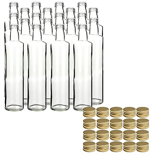gouveo Lot de 6 bouteilles en verre Dorica de 500 ml avec bouchon à vis PP 31,5 doré - bouteilles d'huile, de vinaigre, de liqueur, vides pour remplissage automatique (DFT500G)