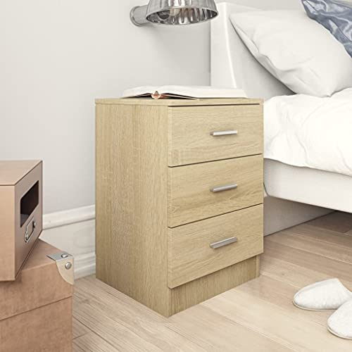 WIFESE 2er Set Nachttisch mit 3 Schubladen 38x35x56 cm Nachtkästchen Nachtschrank Boxspringbett Nachtkommode Bedside Table Beistelltisch Braun Sonoma Eiche Nachttischschränke Kommode Holzwerkstoff