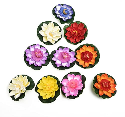 Set di 10 piante galleggianti per laghetti artificiali in EVA finto foglia di loto fiori di ninfea per fontana di laghetto da giardino per piscina e laghetto decorazione acquario