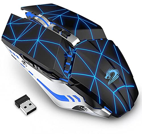 Uiosmuph T12 Wireless Gaming Maus, 2.4G LED Wiederaufladbare Kabellose Optische Silent Maus, Ergonomischer Griff,3 DPI Einstellbar für MAC/PC/Notebook/Computer (Starry Schwarz)