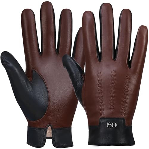 GSG SINCE 1998 Herren Lederhandschuhe mit Kaschmir Gefüttert Winter Touchscreen Handschuhe aus echtem Leder Warme Schaffellhandschuhe Braun Small
