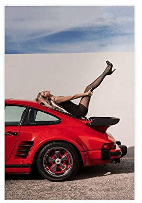 Poster von schönen Frauen auf klassischen Autos, Leinwand Wandbild, Poster, Schlafzimmer, Dekoration, Sport, Landschaft, Büro, Zimmer, Dekoration, Geschenk, ohne Rahmen, 40 x 60 cm
