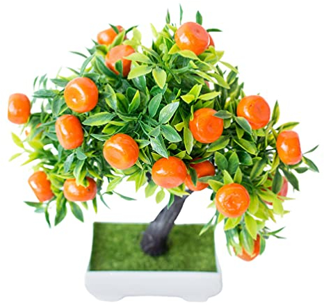 Beavorty Árbol frutal artificial Amarillo Falso Naranja Artificial Naranjo Artificial Bonsai Planta en maceta Mini Bonsai Árbol de Bonsai Fruta realista Árbol en maceta Plástico Oficina Interior