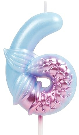 Yiran Blue Mermaid Birthday Candles for Cake with Mermaid Tail, Number 6 Candles, Blue Birthday Candles, Happy Birthday Candle, Cake Candles Cake Topper Decorations for Girls Mermaid Birthday Party