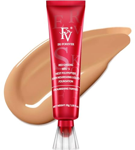 Full Coverage Foundation, FV Flüssige Foundation mit Concealer, Langanhaltend, Feuchtigkeitsspendende Concealer für Trockene Hault Normale Haut Make-up, Vegane Formel，Nourishing Toffee