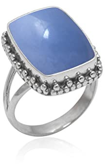 Veracity Jewelry 925 Sterling Silver Gemstone Statement Rings – Gift For Birthday Wedding Anniversary Mother's Day Ring – Vintage Boho Style Handmade Gifts (Angelite)