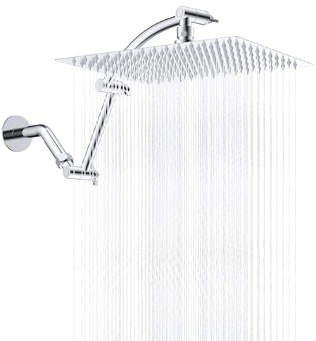 Hibbent Regenduschkopf aus Metall, 30,5 cm, Hochdruck-Regendusche, quadratischer Duschkopf mit 40,6 cm Duschkopf-Verlängerungsarm, massives Messing, verstellbare Duscharmverlängerung,