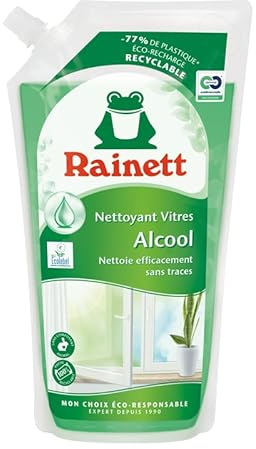 RAINETT - Nettoyant Vitres à l'Alcool - Nettoie & Fait Briller - Action Dégraissante - Résultat Sans Traces - Poche 100% Recyclable - Ecolabel - Eco-Recharge 1 L