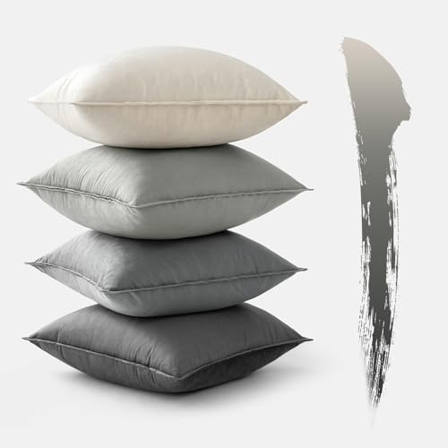 MIULEE 4er Set Samt Kissenbezug 45x45 cm Grau Serie Dekorative Kissenhülle Sofakissen Dekokissen Umwickelte Kante Kissenbezüge Zierkissenbezug für Sofa Wohnzimmer Schlafzimmer
