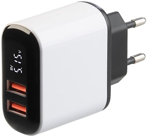 revolt Ladegerät USB: 2-Port-USB-Netzteil mit 2X USB-A, Quick Charge und Display, 18W, weiß (USB Netzteil für Mobilgeräte, USB-Stecker-Ladegerät, Handy Ladestation)