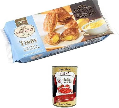 Italian Gourmet Tindy con crema al limone Gebäck 4 x 110g Packung | Dolce morbido ripieno, profumo agrumato; feine Zitronenfüllung zu colazione, Gesamtnettogewicht 440 g + Kostenlos Polpa 400g