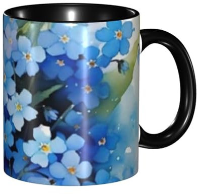 Tasse, 330 ml, individuelle Keramiktasse, Kaffeetasse, Teetasse für Küche, Restaurant, Büro,Aquarell-Vergissmeinnicht-Blumen