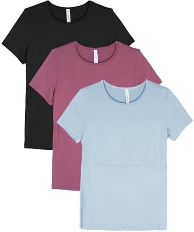 Sosolism Lot de 3 T-Shirts d'allaitement à Manches Courtes pour l'Été Shirts Décontractés pour Femmes Enceintes et Postpartum Noir, Rose Pâle, Bleu Bébé, Petit