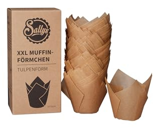 Sallys XXL Muffinförmchen Tulpenform 60 Stück - Papierförmchen in Tulprnform Backtrennpapier braun, ungebleicht