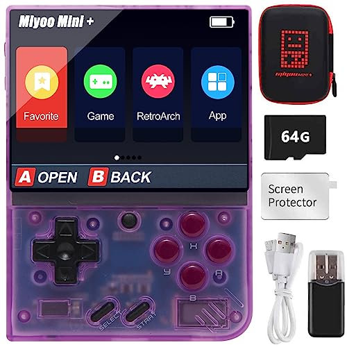 Console de Jeu Portable pour Miyoo Mini Plus avec Étui de Rangement, 3,5 Pouces Portable Rétro Vidéo Open Source Émulateur. Cartes TF 64G intégrées et Plus de 10000 Jeux, Prise en Charge WiFi