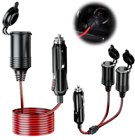 2 pezzi 4M Prolunga accendisigari, 12V-24V Cavo di Prolunga per Accendisigari Auto Auto Adattatore Presa Accendisigari con Copertura Impermeabile per SUV Caravan Camper Frigo Aspirapolvere per car