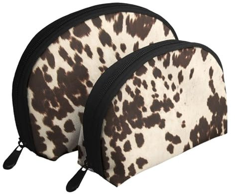 Kuhfell mit schwarzen und braunen Flecken, Shell Make-up Tasche Frauen Aufbewahrungstasche kleine Geldbörse Kulturbeutel Kosmetiktasche 2 PCS