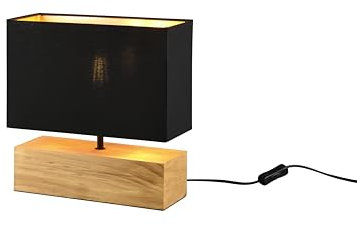 lightling Tischlampe Walter, mit Schnurschalter, IP20 Indoor, exkl. 1 x E27 max. 60W, Höhe 30 cm, Breite 30 cm, Naturholz, schwarz-gold