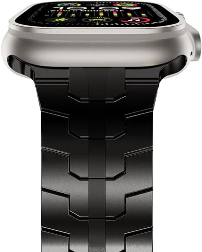 RYLIXAR Banda di ricambio in metallo titanio compatibile con i cinturini di Apple Watch 49mm 45mm 44mm 42mm,Ultra 2/Ultra Series SE/9/8/7/6/5/4/3/2/1 (42mm/44mm/45mm/49mm, Nero)