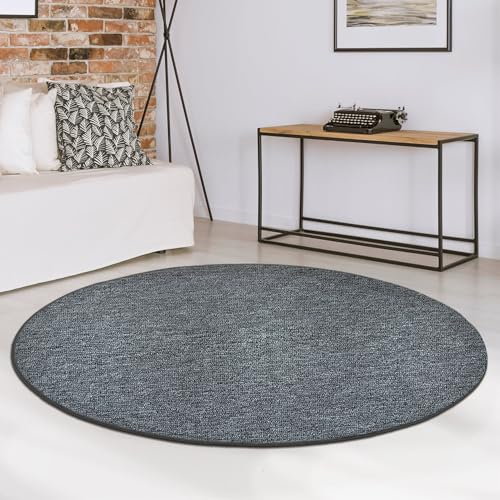 casa pura Teppich rund 100cm Durchmesser, Dunkelgrau Rutschfester & Flacher Flurteppich, Wohnzimmerteppich, Küchenteppich, Schlafzimmerteppich ideal auch als Schreibtischstuhl Unterlage, London