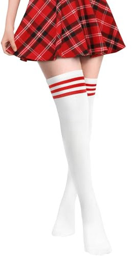 PROPOG Overknees Strümpfe Damen, Weiß Kniestrümpfe Fußball Sport Socken Strümpfe Kniestrümpfe Cosplay Warme Lange Socken College Cheerleader Kostüm Damen Mädchen