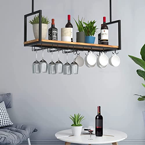 ZFGOJNBH Portabicchieri da soffitto - Portabottiglie sospeso, mensola da soffitto retrò Americana, mensola da Vino in Metallo con portabicchieri da Vino, Supporto per Piante Multifunzionale sospeso,