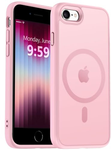 MOCCA Strong Magnetic for iPhone SE Case 2022/iPhone SE 2020 Case/iPhone 7 Case/iPhone 8 Case [Compatible with Magsafe] Slim Thin Translucent Matte Protective Cover Phone Case 4.7'', Pink