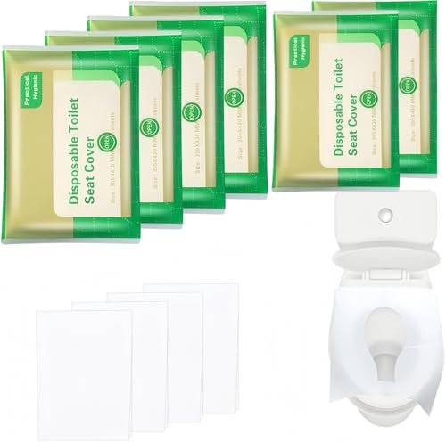 Flycppo 60 Stück Toilettenauflage Einweg,Reisezubehör-Toilettensitzbezug,Toilette Auflage,WC-Sitz Matte Toilettenpapier Pad,Toilet Seat Cover für Reisen,Offentliche Toiletten,Einzeln Verpackt