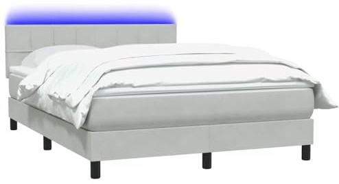 vidaXL Boxspringbett mit Matratze & LED Hellgrau 160x210 cm Samt, Bett, Bettrahmen, Doppelbett, Schlafzimmermöbel, Lattenrost, Samtbett, Polsterbett