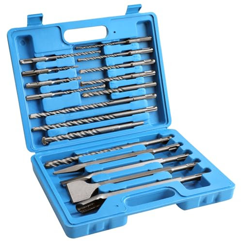 17PCS Rotary Hammer Drill Bits and Chisel Set for Impact Rotary Hammer Drill, SDS Plus Carbide-Tipped Concrete Masonry Hole Tool Drill Bits and Chisels for Concrete, Stone, Brick, with Storage Case