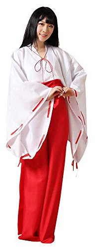 Costume da strega giapponese da donna, kimono, cosplay, pantaloni Hakama bianchi e rossi, costume di Halloween (bianco/rosso, S)